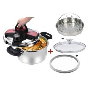 Cocotte Minute en inox 18/10 + Cuite a vapeur + Joint +Couvercle en verre Robuste