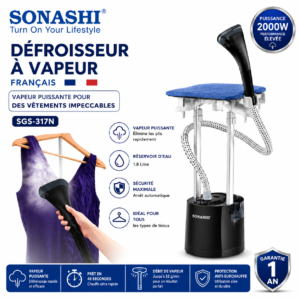 Défroisseur Vapeur Vertical 2000W Avec Réservoir 1.8L Et Support Télescopique Sonashi SGS-317N