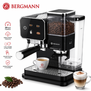 Machine à café 3 en1 Café Grain+ cappuccino 20Bar 1350w +1.8L Fonction Moulin a café Bergmann b2028