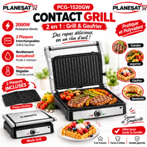 Panineuse inox 2en1 2000W 180°  planesat  PCG-152-GW