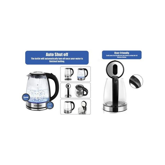 Bouilloire en verre LED 1.8L 1500W Sonashi SKT-1809 – Image 5