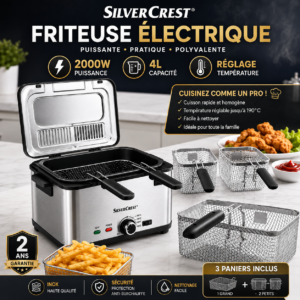 Friteuse inox 4L - 2000 W avec 03 panier SilverCrset DF3700