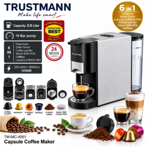 Machine à Café inox Multi Capsules 6 en1 – 1450W 19 Bar TRUSTMANN TM-MC-4001