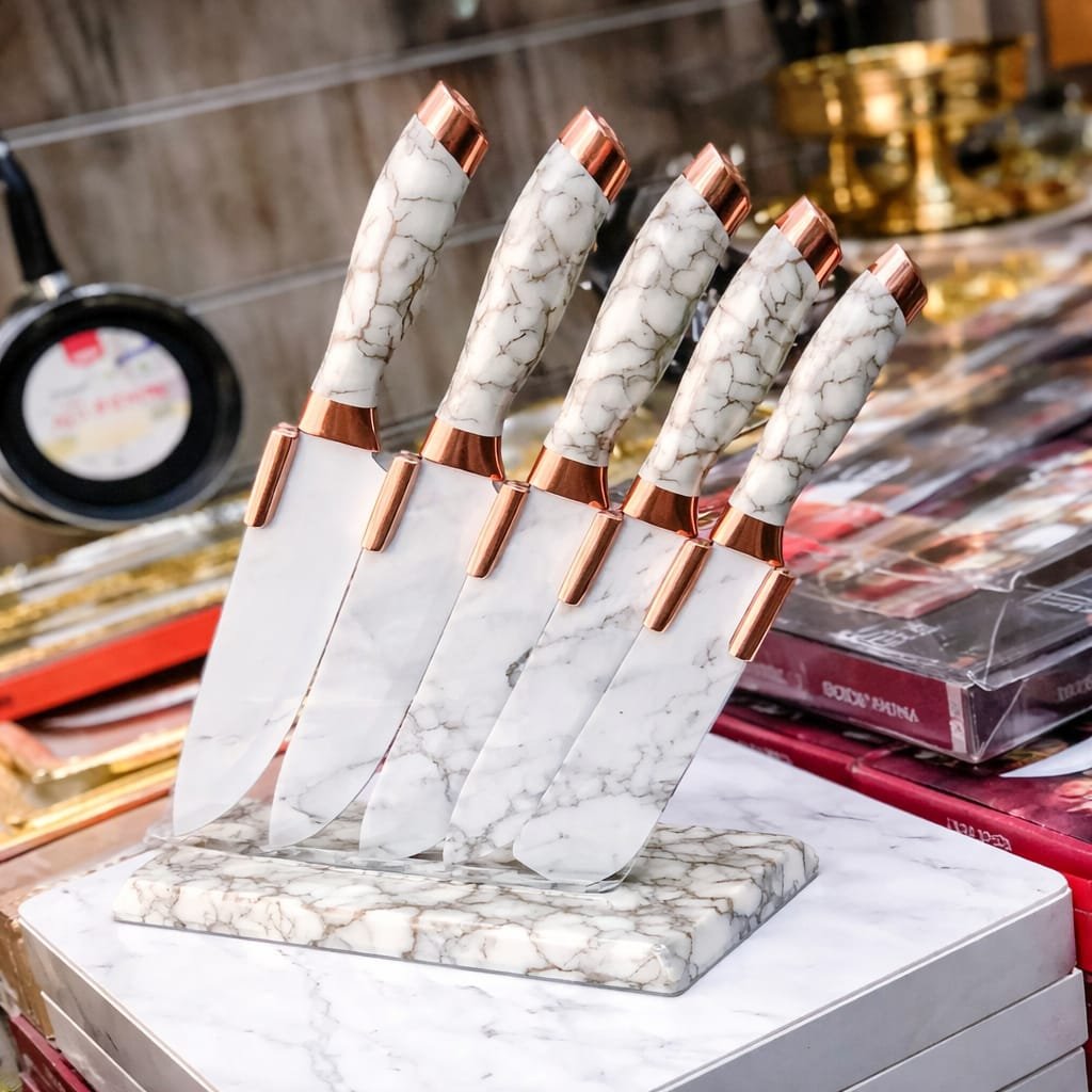 Set de 5 couteaux de cuisine + Support couleur blanc – Image 2