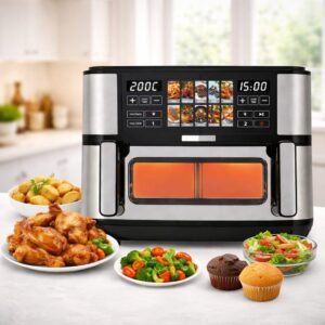 Air fryer Numérique Bac 10L 2600W Avec Séparation - Digital Multiprogrammes En inox Sonashi SAF-115