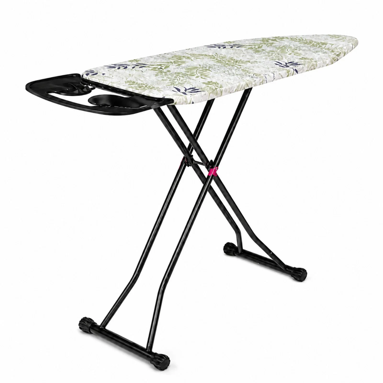 Table à repasser 40x120 CM pliante avec des pieds et une housse à motifs et un support pour fer à repasser Perilla Made in Turkey Noir
