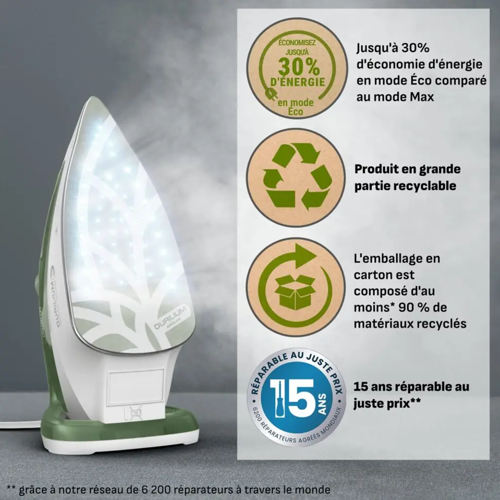 Fer à Repasser Vapeur Calor original , 50 g/min ,2800W Jusqu'à 30 % d'économie d'énergie Easygliss ECO Energy FV5781 – Image 7