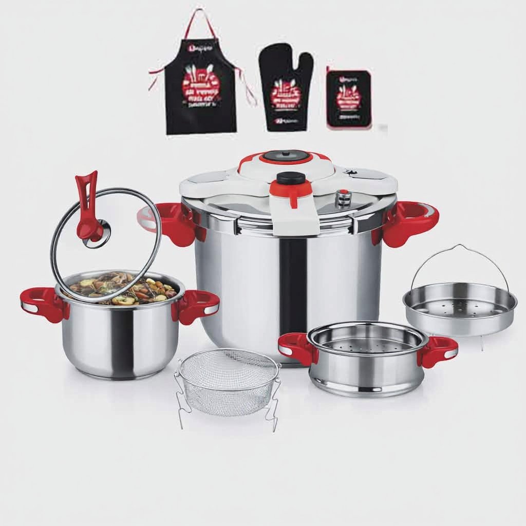 Cocotte minute clipso 11 pcs 5+7 L avec minuterie en Inox 18/10 Unipro Original Beige UP-CM7+5SSR