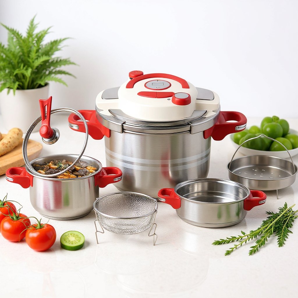 Cocotte minute clipso 8 pcs 05+07 L avec minuterie en Inox 18/10 Unipro Original UP-CM7+5SB